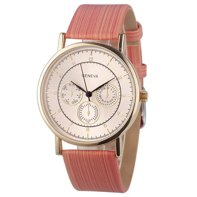 2016 selling Ladies luxury women watch famous brands Geneva Faux Chronograph Ladies Women Wood Leather Analog Quartz Wrist Watch