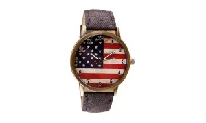 American Flag pattern Leather Band Analog Quartz Wrist Watches