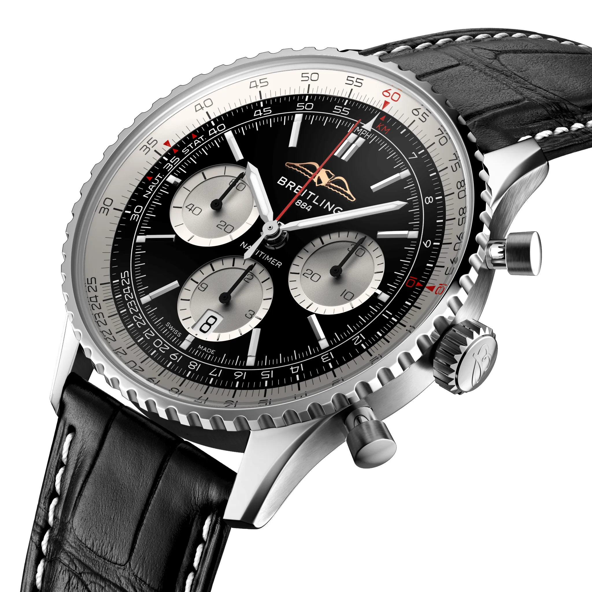 BRT Watch Navitimer B1 Chronograph 43 Black Croc Folding Clasp