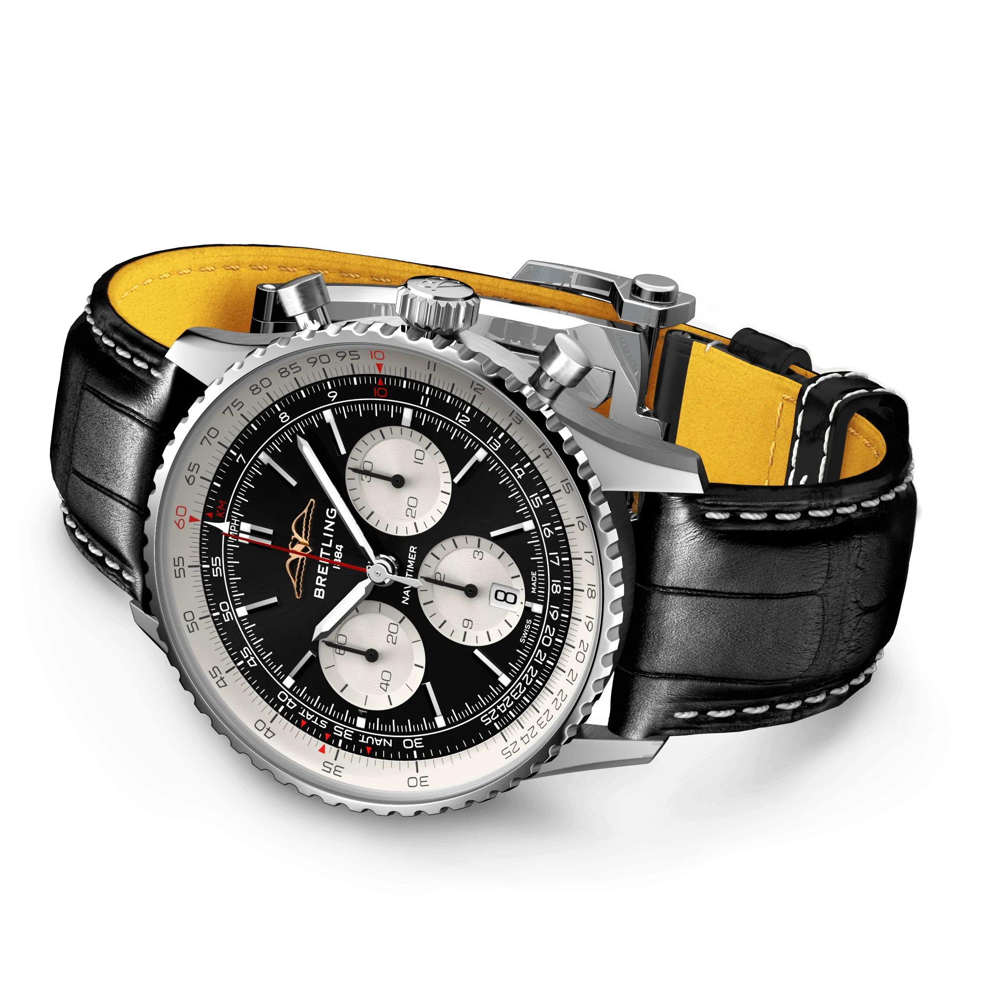 BRT Watch Navitimer B1 Chronograph 43 Black Croc Folding Clasp