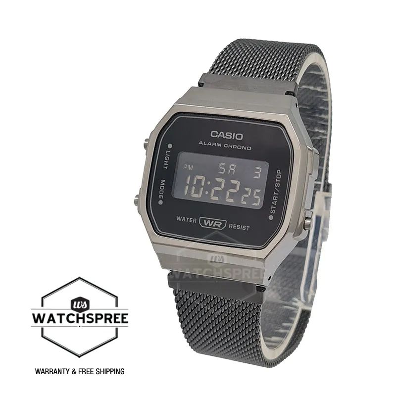 Casio Vintage Style Digital Black Ion Plated Stainless Steel Mesh Band Watch A168WEMB-1B