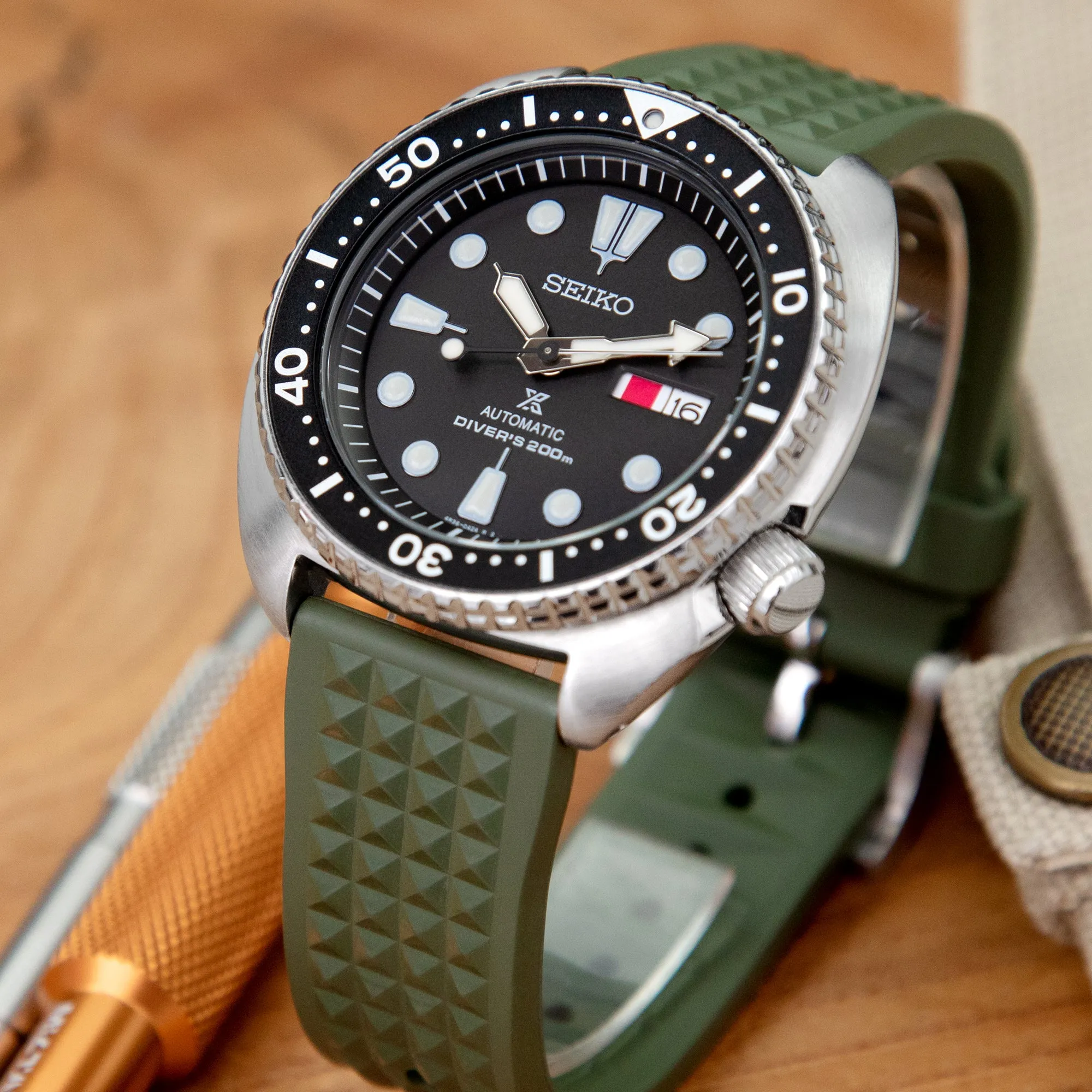 Chaffle Military Green FKM Rubber watch strap, 20mm or 22mm