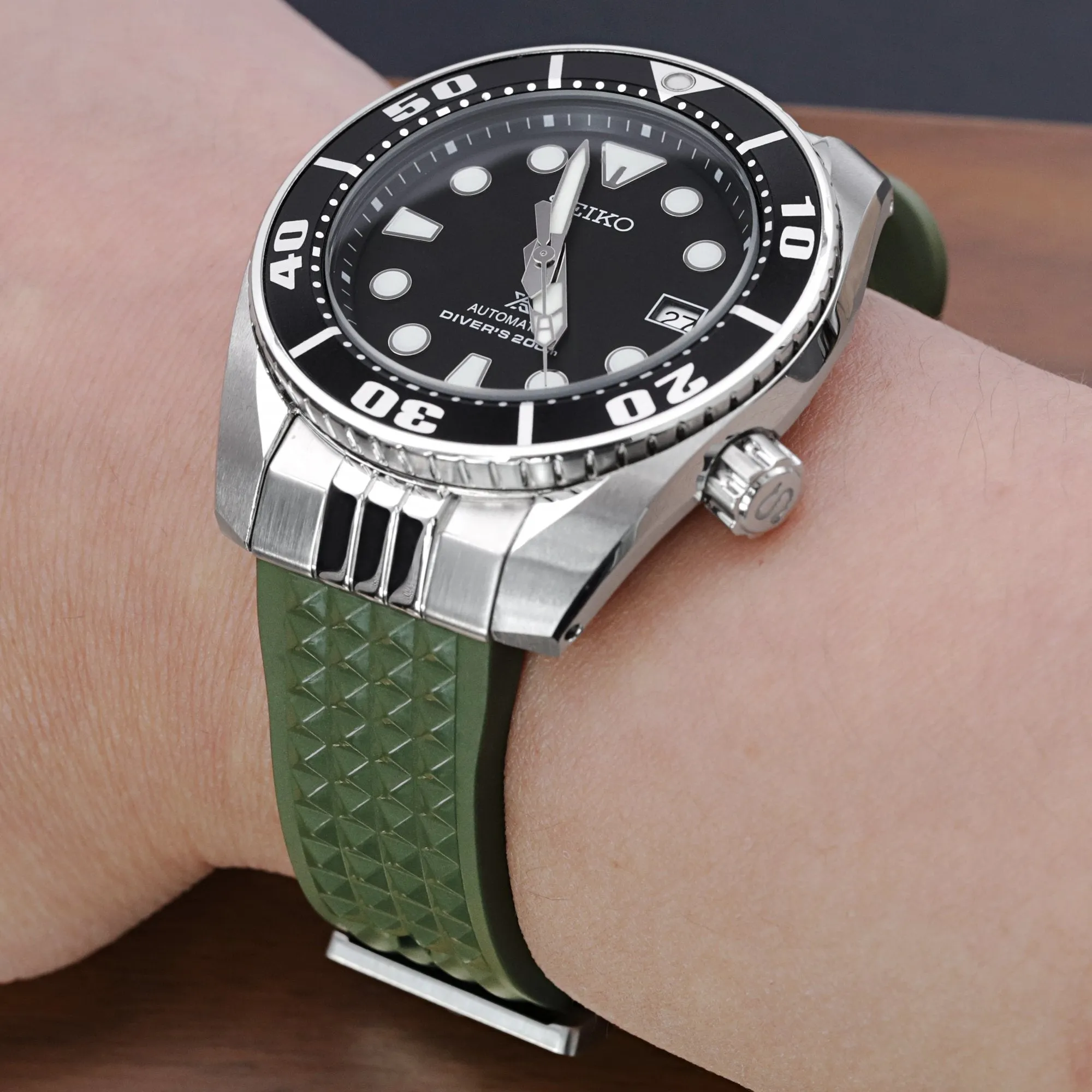 Endlink Plus Chaffle Military Green FKM Rubber watch strap compatible with Seiko Sumo SPB103