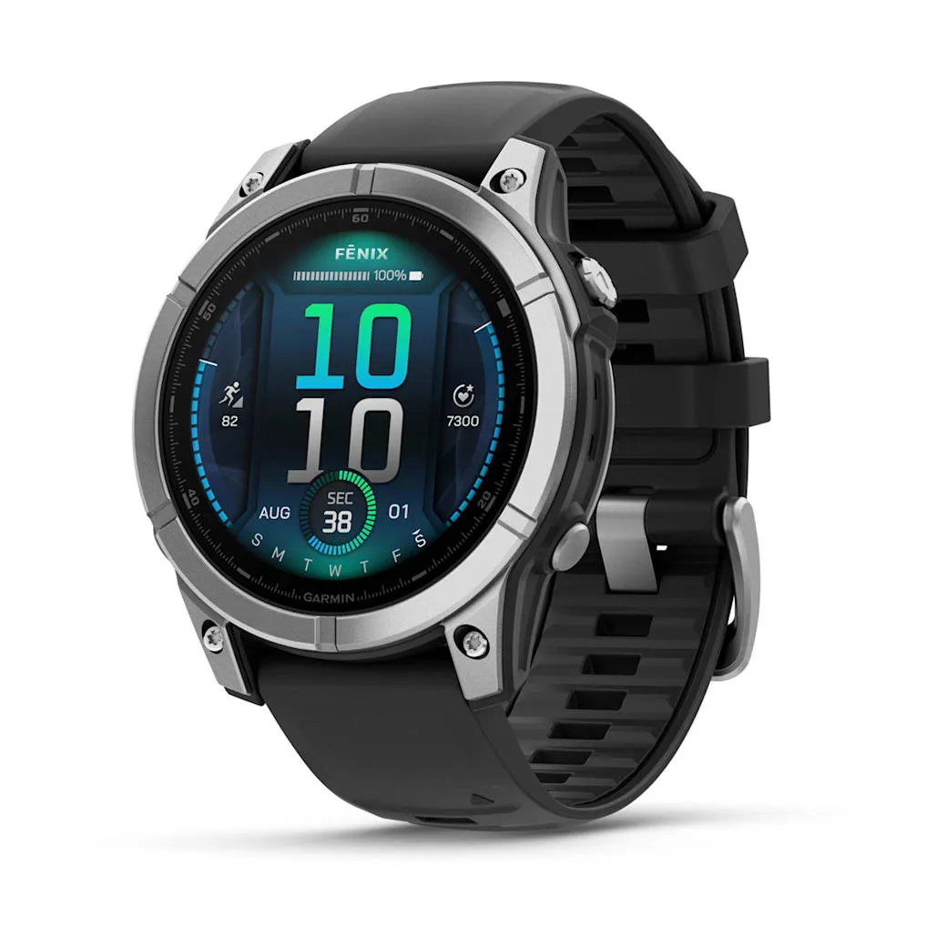 Garmin fēnix® E Multi Sport Smart Watch – 47mm AMOLED Stainless Steel with Black Silicone Band