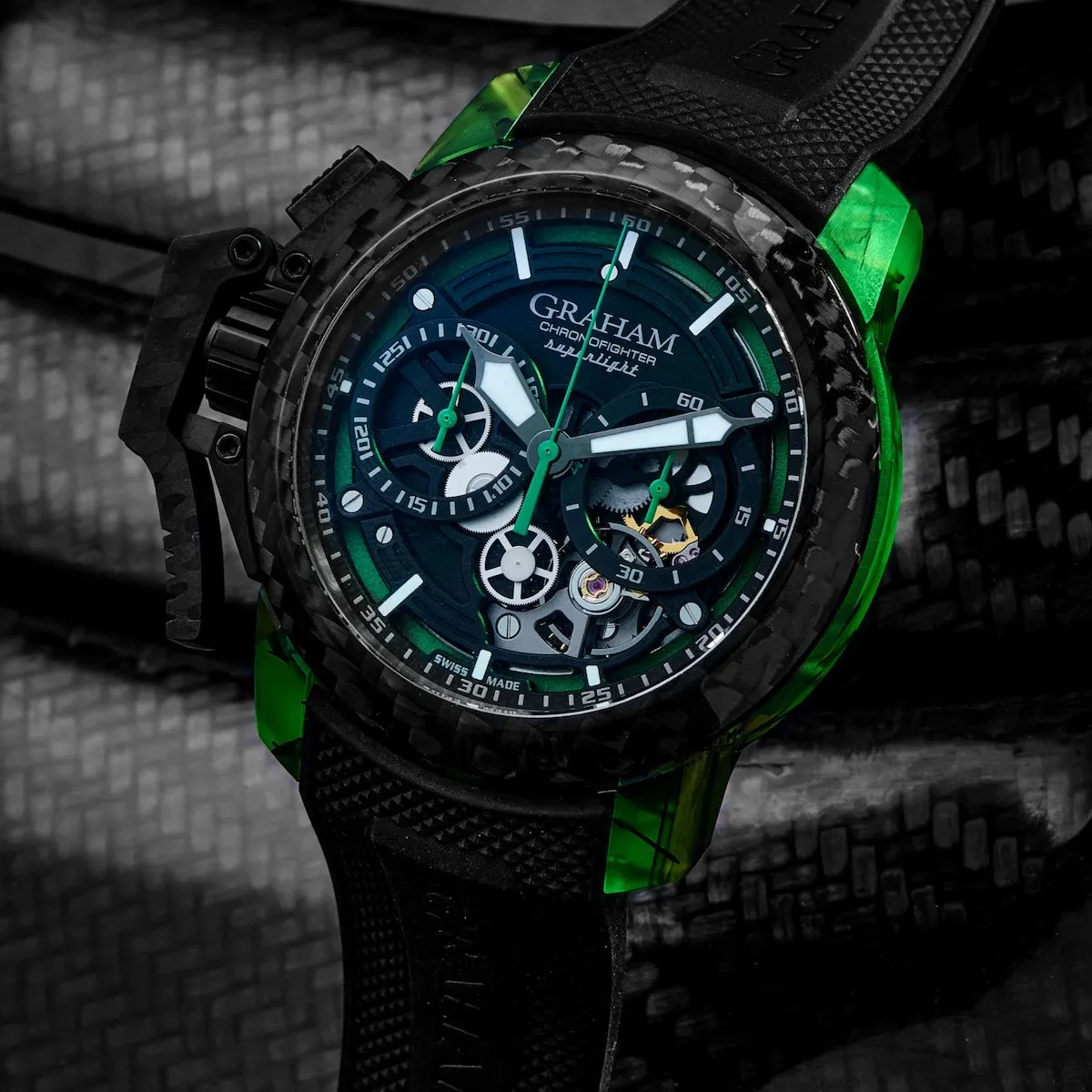 GRHM Watch Chronofighter Superlight Carbon Strip Skeleton Green