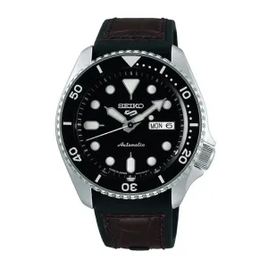 [JDM] Seiko 5 Sports (Japan Made) Automatic Black & Brown Silicone Leather Strap Watch SBSA027 SBSA027J (Not For EU Buyers) (LOCAL BUYERS ONLY)