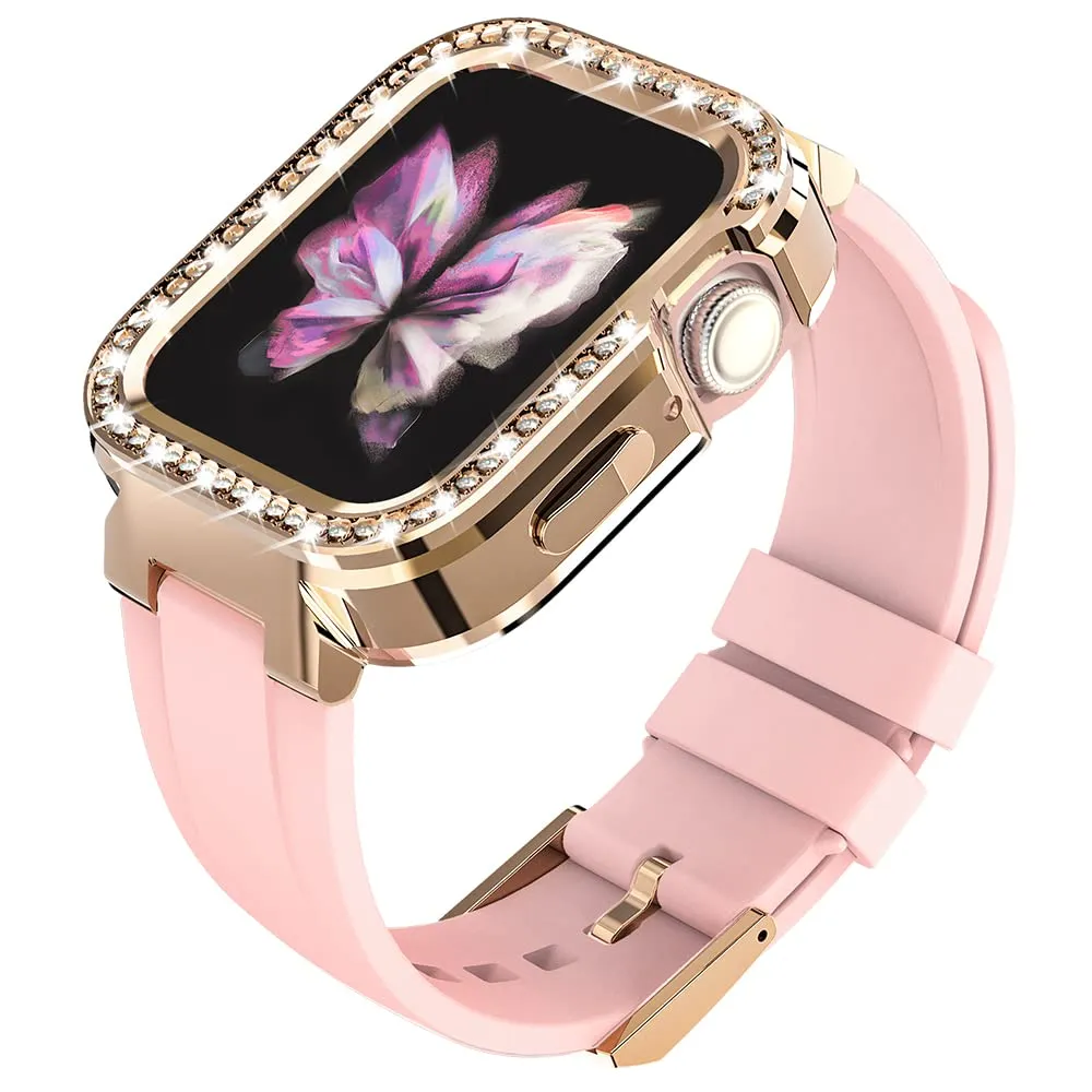 KINGXBAR Starry Bling Diamond Metal Cover & Adjustable TPU Bands for Apple Watch