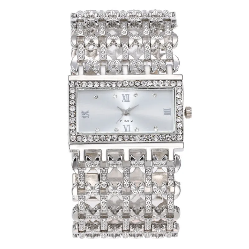 Luxe Square: Women's Steel Band Rhinestone Diamond Watch