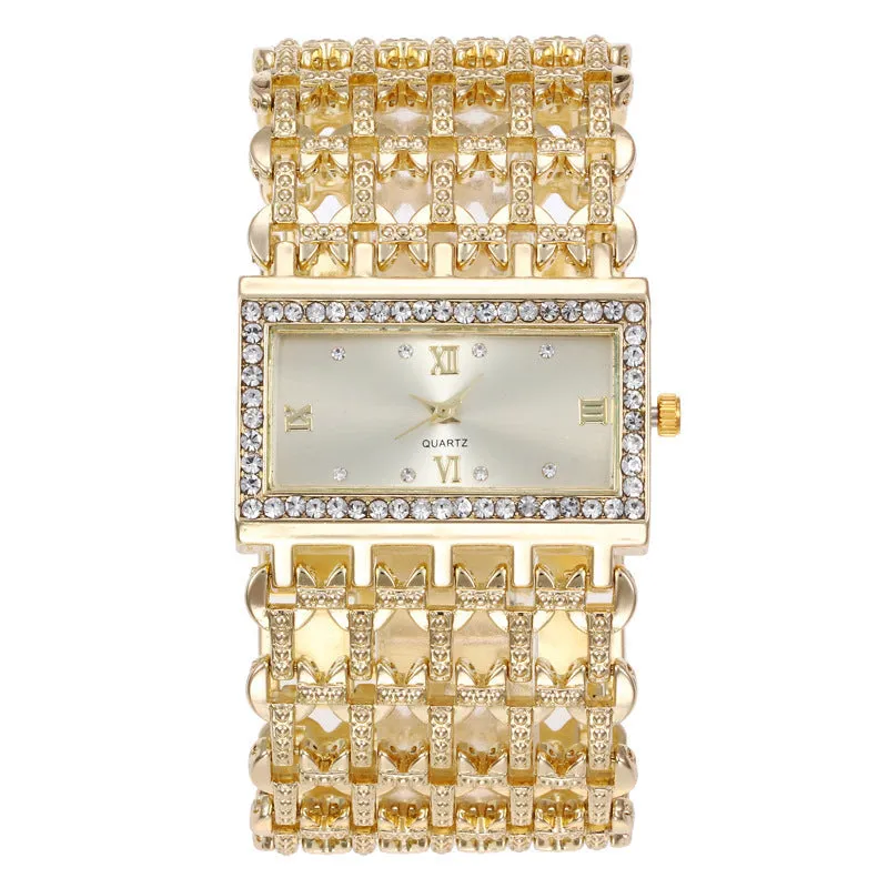 Luxe Square: Women's Steel Band Rhinestone Diamond Watch