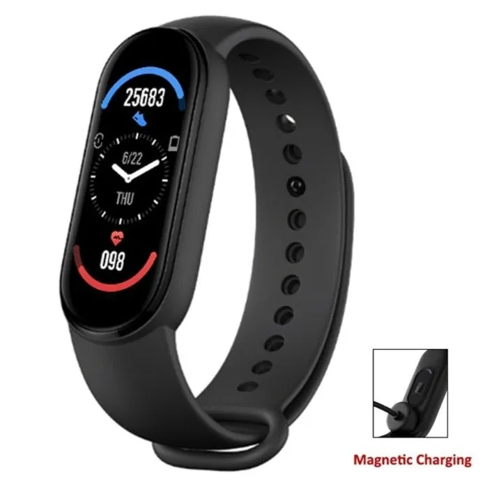 M6 Smart Fitness Watch (with Magnetic Charging Band, HR & BP, Find My Phone)