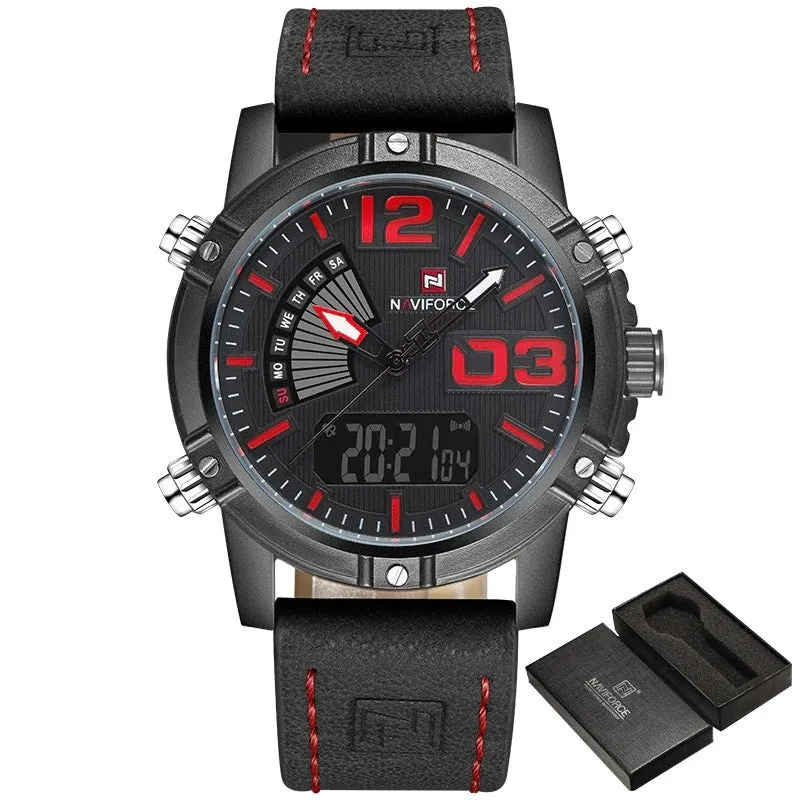 Men’s Leather Military Style Waterproof Watch