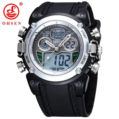 New OHSEN Waterproof Diver Military Wristwatch Mens Dual Time Sport Watch Alarm Date Week Chronograph Relogio Feminino Masculino