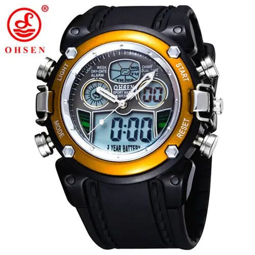 New OHSEN Waterproof Diver Military Wristwatch Mens Dual Time Sport Watch Alarm Date Week Chronograph Relogio Feminino Masculino