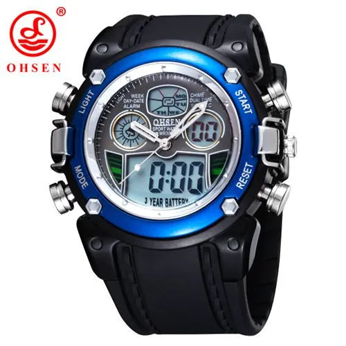 New OHSEN Waterproof Diver Military Wristwatch Mens Dual Time Sport Watch Alarm Date Week Chronograph Relogio Feminino Masculino