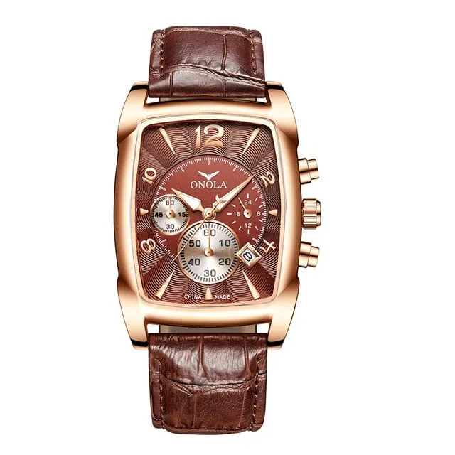 ONOLA 6818 Luxury Vintage Square Mens Watch Leather Band