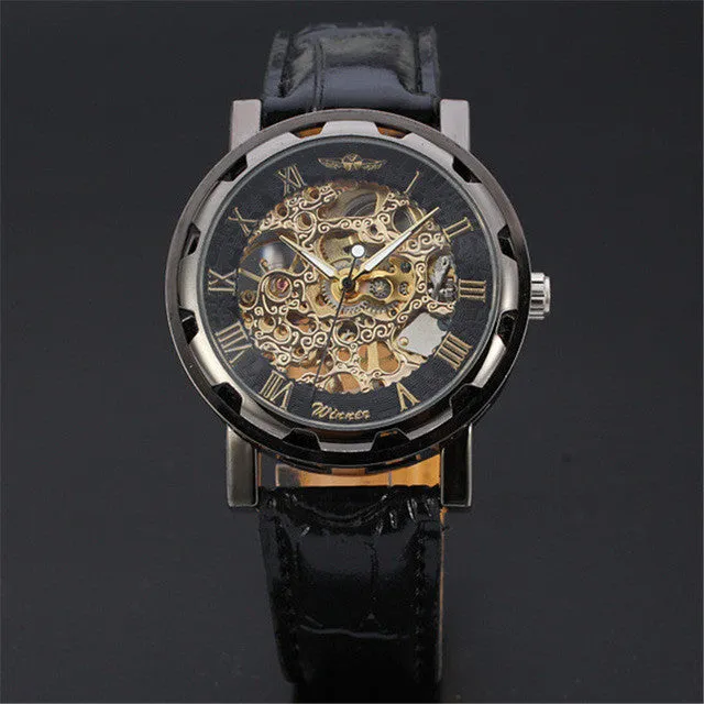 OTOKY Classic Men's Black Leather Dial Skeleton Mechanical Sport Army Wrist Watch #20 Gift 1pc