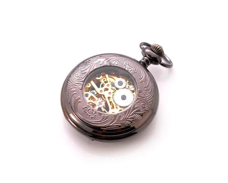 Retro Dial Hand Wind Mechanical Pocket Watch with Chain