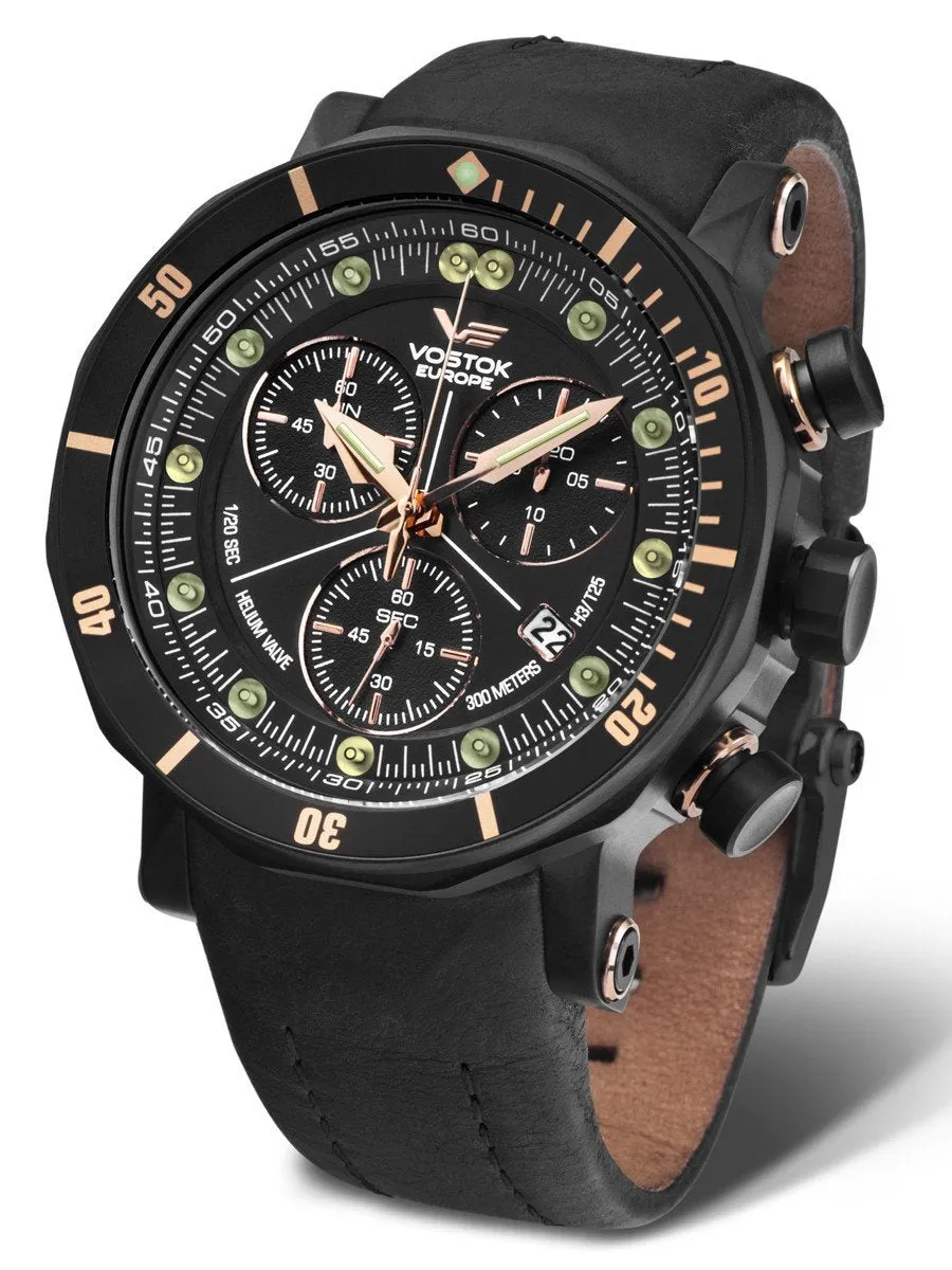 Vostok-Europe LUNOKHOD 2 GRAND CHRONO Mens Black Gold Watch 6S30/6203211