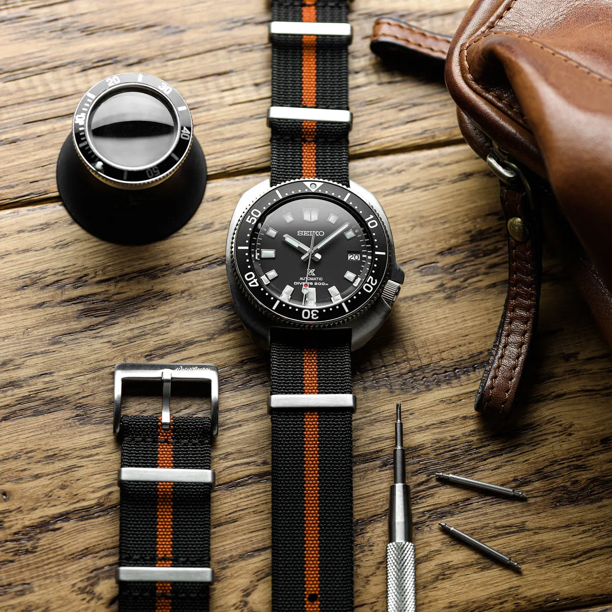 WatchGecko Ridge British Military Watch Strap - Black & Orange