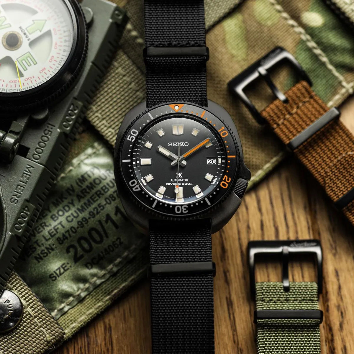 WatchGecko Ridge Military Nylon Watch Strap - Black - PVD IP Black