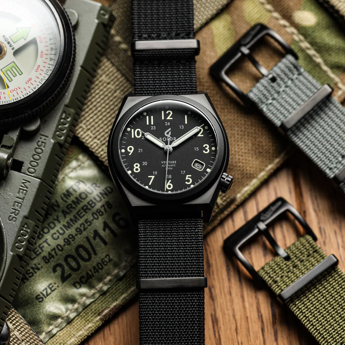 WatchGecko Ridge Military Nylon Watch Strap - Black - PVD IP Black