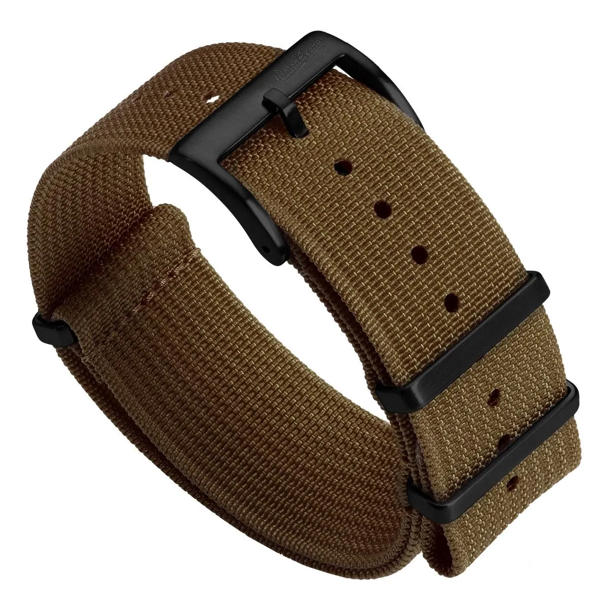 WatchGecko Ridge Military Nylon Watch Strap - Brown - PVD IP Black