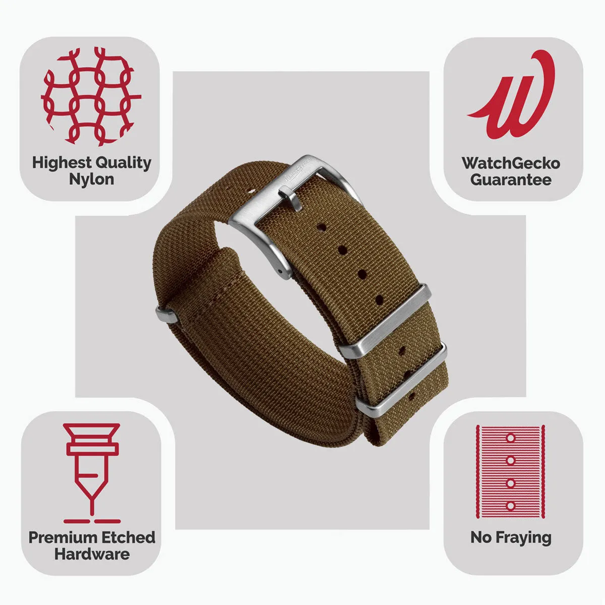 WatchGecko Ridge Military Nylon Watch Strap - Brown